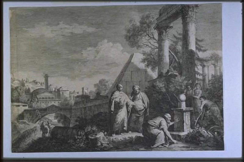 Cicerone scopre la tomba di Archimede.. - incisore, Palazzo dei Filippini, Lodi
